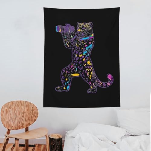 Tapiz colgante vertical con leopardo, arte alegre para tu sala de estar 7