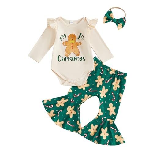 Newborn Baby Girl Clothes Cute Long Sleeve Romper Flare Pants Bowknot Headband 3Pcs Set My First Christmas Outfit