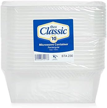 Pack of 20 Plastic Food Containers with Lids | Meal Prep Takeaway Container with lids | Microwave, Freezer & Dishwasher Safe | Durable | Clear (750ml)