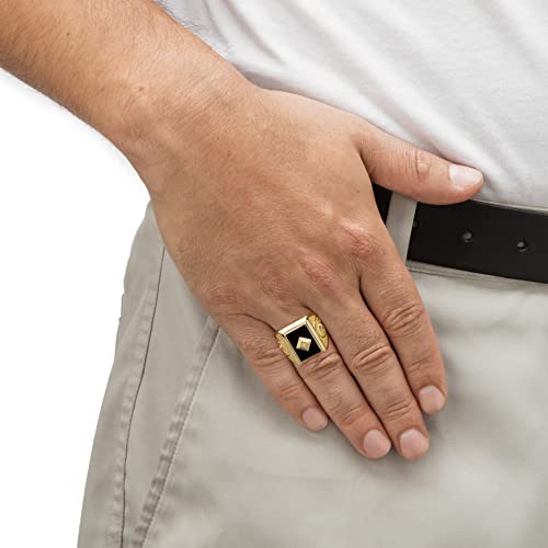 PalmBeach Men's Yellow Gold-Plated Emerald Cut Natural Black Onyx and Diamond Accent Cross Ring Sizes 8-133