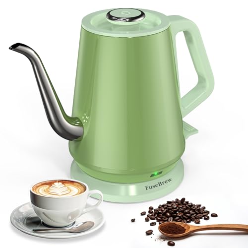 FuseBrew Gooseneck Electric Kettle 0.8L, 1200W Fast Boiling Stainless Steel – Auto Shut-Off, Precision Pour Over Kettle for Coffee & Tea, Ideal for Small Kitchen, RV, Travel (Green)