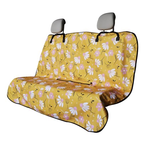LoyaGour Back Seat Cover for Car Trucks Van SUV Jeep,Waterproof Rear Bench Towel Seat Covers for Dogs and Kids,Automotive Backseat Protector (Chamomile and Yellow)
