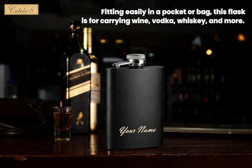 Image of Celebr8 Personalized Stainless Steel Hip Flask (210 ml) | Name Engraved Portable Pocket Bottle | Flask for Whiskey, Vodka & Beverages | Birthday Gift for Husband, Boyfriend & Friends | Gift for Dad
