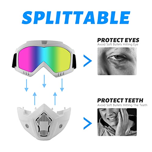 Borola Tactical Mask, Retro Motorcycle Goggles With Removable Face Mask, Safety Goggles Mask Uv400 Protection Compatible For Nerf Elite Toy Gun Game Rival (White) #TOP5