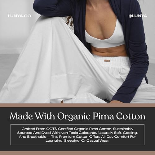 Image of Lunya Organic Pima Wide Leg Cotton Pants for Women - Organic Cotton Palazzo Pants - High Rise Wide Waistband