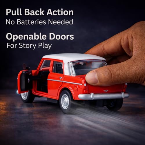 Image of Retro Sedan Toy Car with Pull-Back Action & Openable Doors| Durable ABS Plastic Classic Car Toy for Kids (3+ Years)|Red