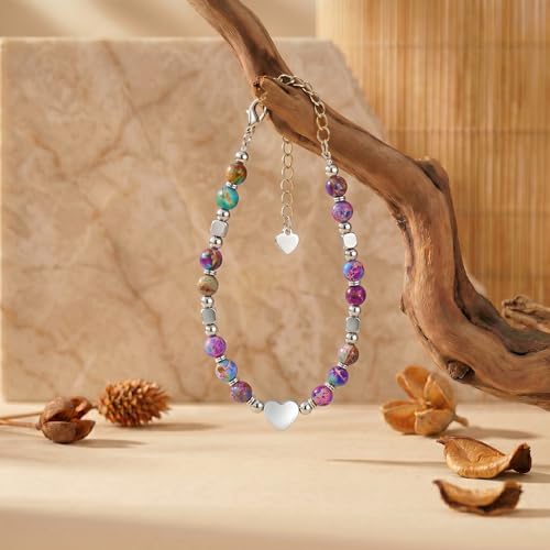 Image of Gifts for Women & Girl, Healing Natural Stone Beads Heart Bracelets with Quote Card, Back to School Valentines Mothers Day Graduation Christmas Birthday Gifts