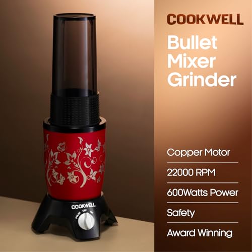 Image of Cookwell Bullet Mixer Grinder (Imperial Red, 3 Jars, 2 Blades)