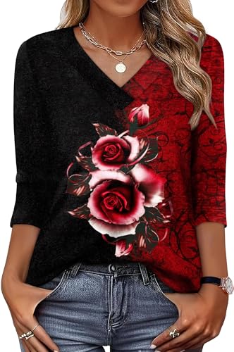 Image of XIEERDUO 3 /4 Length Sleeve Womens Tops V Neck T Shirts Summer Clothes Basic Blouses Dressy Casual 2026 Spring Outfits