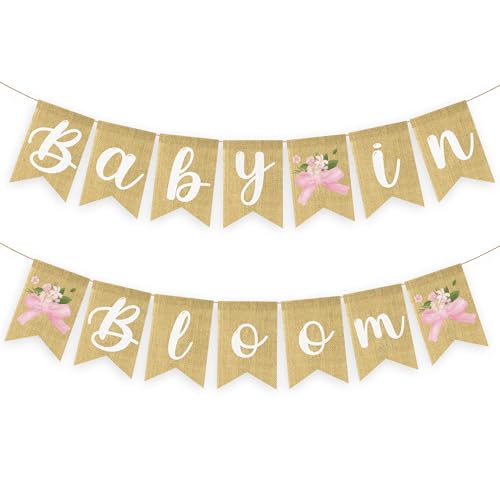 ANGOLIO 2Pcs Baby in Bloom Pink Bow Banner, Floral Baby Shower Gender Reveal Party Decorations for Girls Wall Hanging Sign Decor Birthday Nursery Backdrop Photo Prop Newborn Celebration Party Supplies