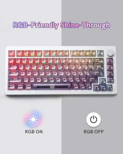Image of Purple Gradient Clear Keycaps, 125 Keys MOA Profile Transparent Keyboard keycaps, Shine Through Key caps, Compatible with 60%, 65%, 75%, 96%, Full-Sized Layout Mx Switches Mechanical Keyboard