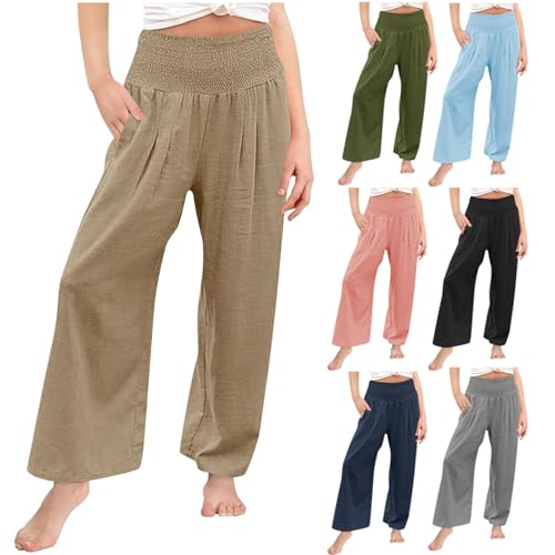 Girls Linen Palazzo Pants Summer Boho Wide Leg High Waist Casual Lounge Pant Beach Travel Vacation Outfits2