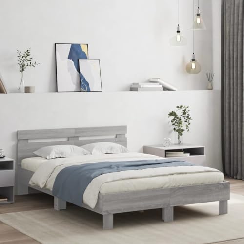 UJCHVHN Somier con LED sin colchón, color gris, 135 x 190 cm, camas dobles y accesorios, camas y marcos de cama