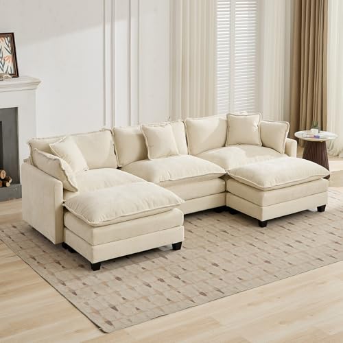 111.5" Beige Modular Sectional Sofa, 3 Seater Large Sectional Cou...