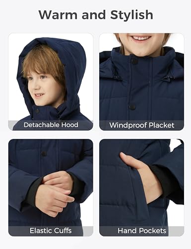 Image of wantdo Boys' Winter Coat Thick Puffer Jacket Snow Wear With Removable Hood
