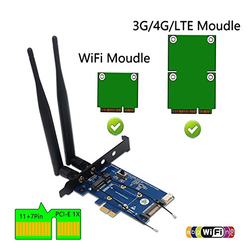 Adaptador de tarjeta de escritorio con ranura SIM, adaptador Mini PCIe a PCIe 1X, soporte para tarjeta de red combo, antena doble banda 2.4GHz 5GHz miniatura 2