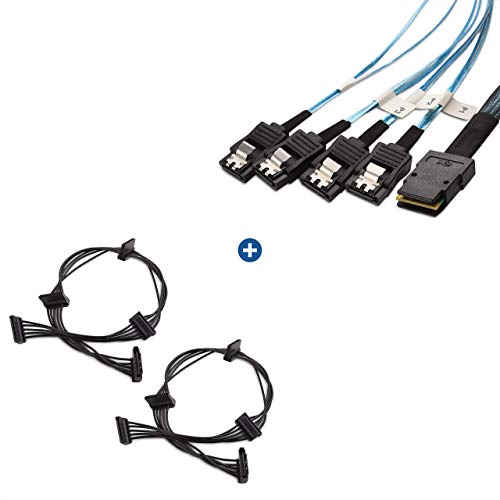 Cable Matters 1-Pack Internal Mini SAS to SATA Cable (SFF-8087 to SATA Forward Breakout) 3.3 Feet & 2-Pack 15 Pin SATA to 4 SATA Power Splitter Cable