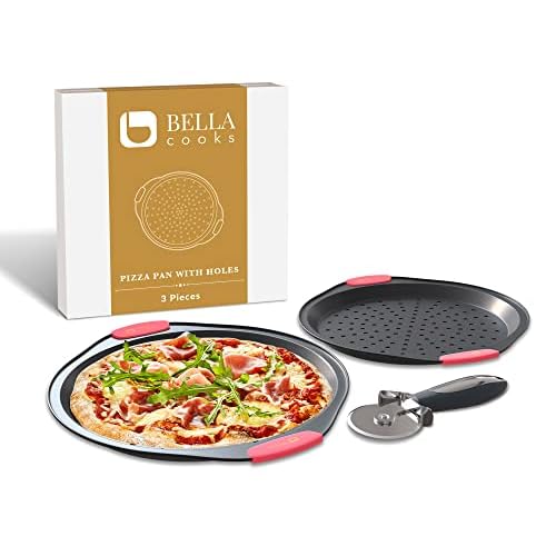 Pizza Pan for Oven (Set of 2 Pizza Pans) 12″ Pizza Pan with Holes – Non-Stick & Dishwasher Safe – Pizza Tray for Oven – Incl. Pizza Cu