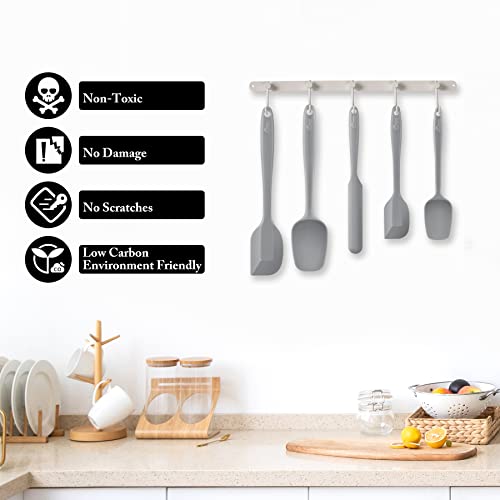 Image of HOTEC Food Grade Silicone Rubber Spatula Set Kitchen Utensils for Baking, Cooking, and Mixing High Heat Resistant Non Stick Dishwasher Safe BPA-Free Multicolor Set of 5 (Grey)