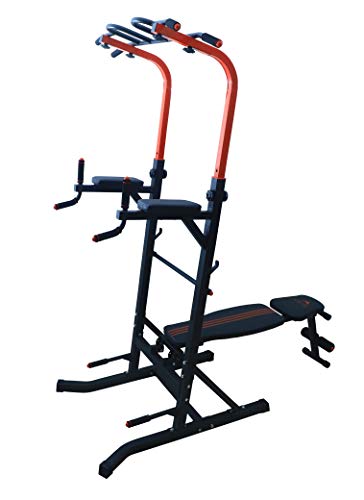 Image of Dolphy Adjustable Power Tower Multi-Function Strength Training Steel Dip Stand Workout Station Fitness Equipment for Home and Gym Black, Red