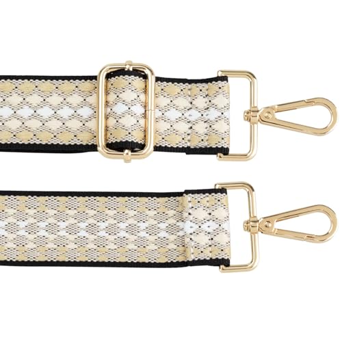 Image of Purse Strap Replacement Crossbody Bag Women Wide Adjustable Jacquard Woven Handbag Straps (Star Beige Black,Gold hardware)