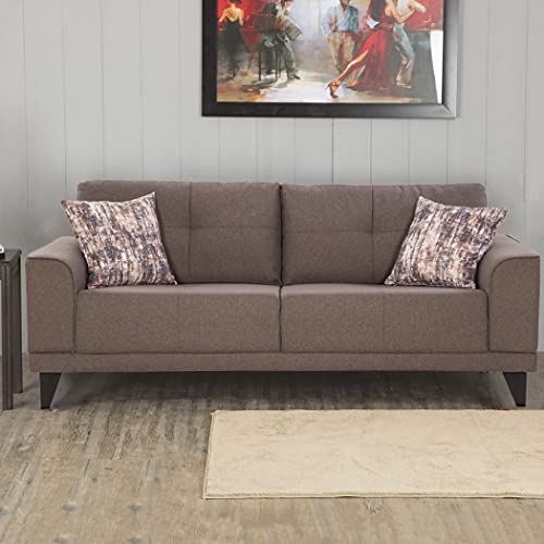 Image of Home Centre | Rother | Fabric|Solid Wood | 3 Seater Sofas | Brown | 1 Year Warranty
