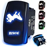 50 Caliber Racing Rocker Switch On/Off Blue Blow Me 20amp 12volt 24volt 3 pin waterproof 1yr warranty