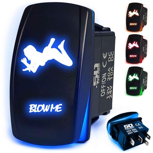 50 Caliber Racing Rocker Switch Blow Me ON/Off LED Backlit -UTV, Auto, Boat 20A 12V Head Lights- (Blue 5359A20)