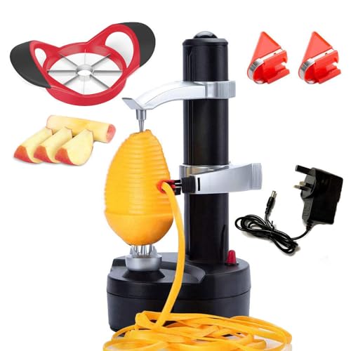 AIHANCH Electric Potato Peeler Automatic [1 Adapter 2 Extra Blades] - Auto Apple Peeler Smart Vegetable Fruit Peeler Machine Stainless Steel Kitchen Peeling Tool with Apple Slicer Corer (Black-S)