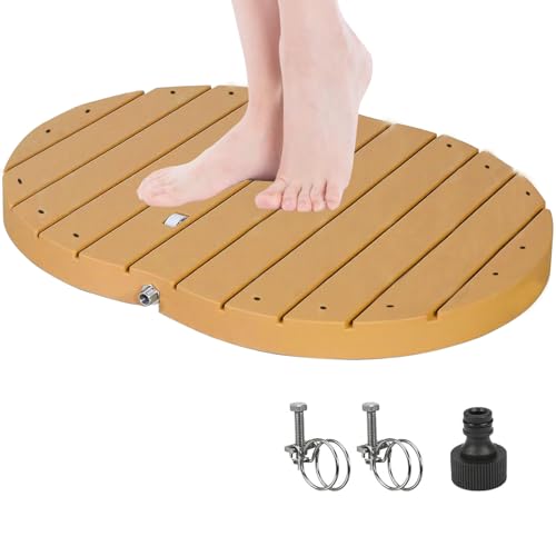 Probility Gartendusche Bodendusche Außendusche Saunadusche Campingdusche 70x55 cm Rechteck Fontänenhöhe bis 4 m einstellbar Einstellbar Fußrad, Aluminium/WPC, rutschfeste Standfläche Wetterfest, Holzo