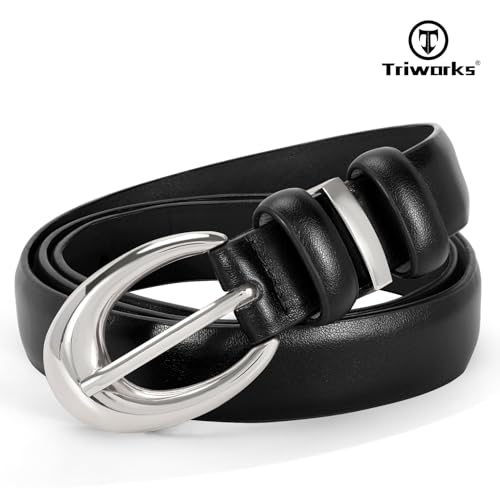Image of TRIWORKS 2 Pack Women Leather Belt for Jeans Pants Fashion Ladies Faux Leather Belt with Gold Buckle