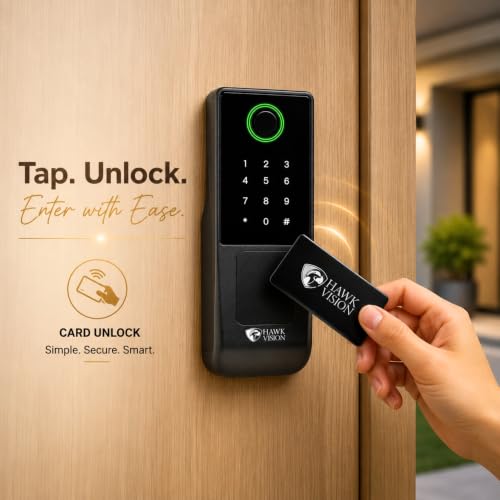 Image of Hawkvision Smart Lock Edge | Digital Rim Lock for Wooden & Metal Doors | 30-55mm Thickness |6-in-1 Unlock - Fingerprint, PIN, RFID, App, OTP & Manual Key | Remote Unlock via OTP |2-Year Brand Warranty