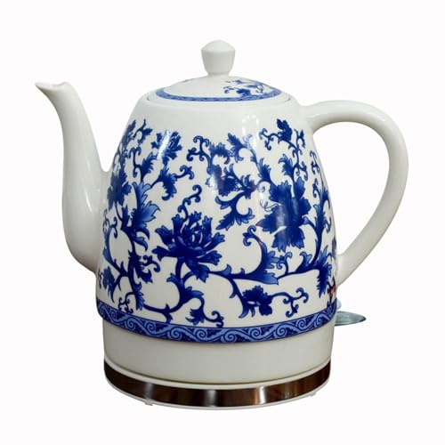 LNJZMDSS Bouilloire Électrique en Céramique Bouilloire Électrique en Céramique sans Fil en Porcelaine Bleue Et Blanche Fait Bouillir Rapidement l'eau pour...