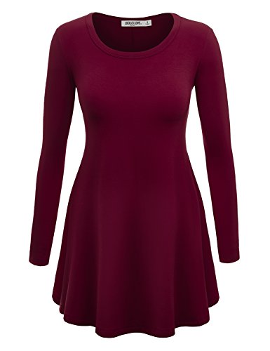 WT767 Womens Long Sleeve Scoop Neck Trapeze Tunic M WINE
