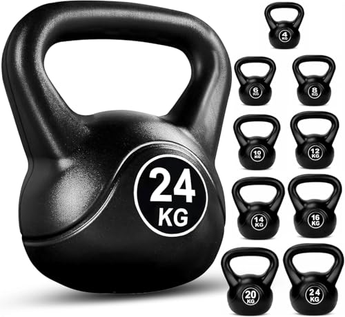 FK Sports Kettlebells 4KG 6KG 8KG 10KG 12KG 14KG 16KG 20KG 24KG | Heavy Weight Kettle Bell For Strength Cardio Training | Kettlebell for Home & Gym Fitness Workout (Black 24KG)
