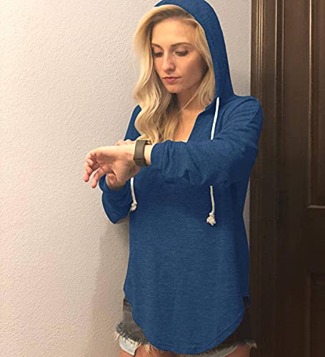 Image of Womens Long Sleeve V Neck Hoodie Sweatshirts Lightweight Pullover Tops