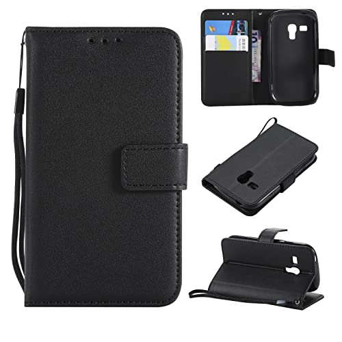 ETGOKJM For Samsung Galaxy S3 Mini Case, For Wallet Funda, Ranuras de Tarjetas Soporte Cierre magnético, Protector PU Cuero [a Prueba Golpes TPU] Flip Cover W Correa muñeca Filántico(Svart)
