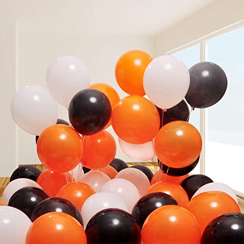 Image of 300 Pack White Black and Orange Balloons 100 of each of the 3 colors 12 inch White Black Orange Party Balloon Bulk for Various Party Events Decorations