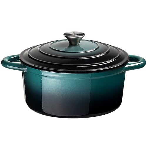 Prochef Enamelled Cast Iron Round Casserole Dish with Lid 26cm – Durable Oven & Hob Safe Stew Pot, Easy to Clean, Ideal for One-Pot Meals, Curries, Roasts & Batch Cooking, Teal