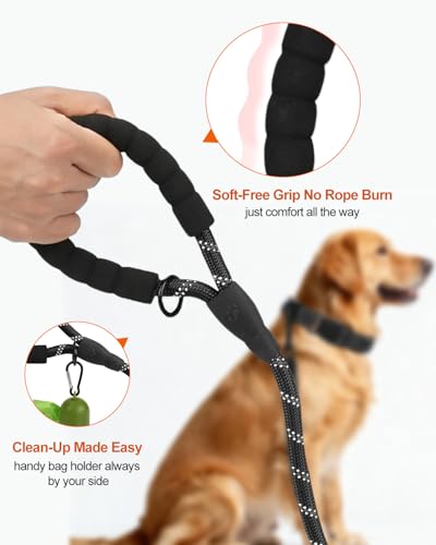 Joytale Dog Leash for Large Dogs, Heavy Duty Nylon Leashes with Comfortable Padded Handle and Highly Reflective Threads, Ideal for Walking and Training, Black, 6'×1/2'' - Image 4