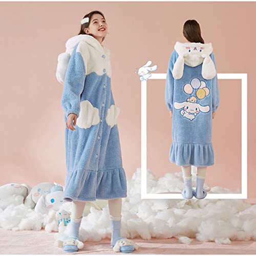 Women's robe button bathrobe Women's hoodie coat plush warm pajamas Long sleepwear with cute pattern pocket pajamas2