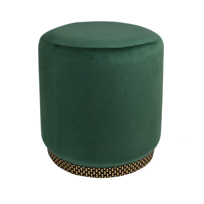 Smartkart Ottoman Pouffe Footstool for Living Room Ottoman Bench, Round Pouffe, Upholstered Velvet, Wooden Small & Large Sizes for Home Dcor, 16x16x16 Inch (Green) 2