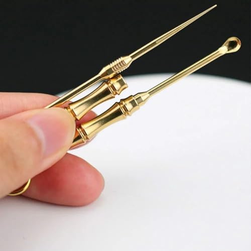 Image of Khedu FabMultifunctional Ear Spoon Toothpick Tool with Keychain| Folding Type Ear Wax Removal Tool|Double-use Copper Ear Keychain| Brass Ear Picks|Ear Digging|Old-Fashioned Pure Copper Combination Integrated Toothpicks for Picnic Camping Traveling (PACK OF 1)
