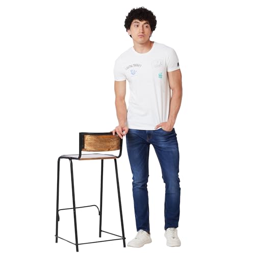 Image of Spykar Round Neck Half Sleeves White T-Shirt for Men (Size: 3XL)-MKTFT1BD098 Off White