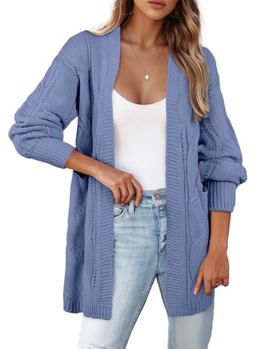 Image of SHEWIN Womens Open Front Long Sleeve Oversized Cardigan Sweaters Knit Coats with Pockrts