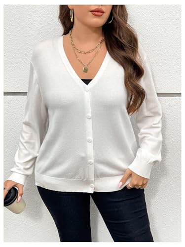 Image of SHENHE Women's Plus Size Button Down Cardigan V Neck Lightweight Loose Basic Cardigan Sweater White Large Plus
