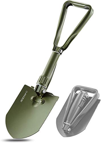 REDCAMP Pala militar plegable para acampar, herramienta de enganche de acero de alto carbono, pala con mango triple con cubierta, verde 2.5 libras