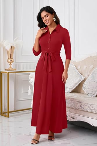 Image of Runwind Women Church Maxi Dresses 3 /4 Sleeve Button Down Print Casual Office Dress African
