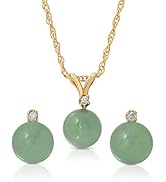 Regalia by Ulti Ramos 14K Gold Genuine Jade 2pcs Earring and Pendant Set with .03cts of White Dia...