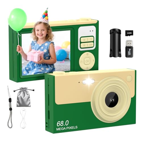 Image of Digital Camera for Kids & Beginners, 4K Digital Camera with 64GB SD Card 16X Zoom Anti-Shake, Compact Point and Shoot Camera with 2.8 inch Screen, Portable Small Camera for Students, Travel & Gifts Green